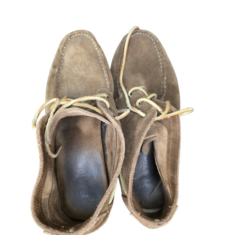 Minnetonka Mens 10.5 Brown Suede Leather Moc Toe Lace Up Ankle Boat Shoes